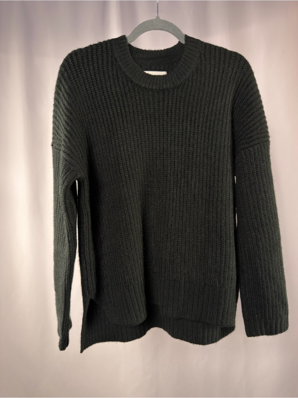 Abercrombie & Fitch Oversized Crewneck Ribbed Side Slit Sweater in Black Size XS